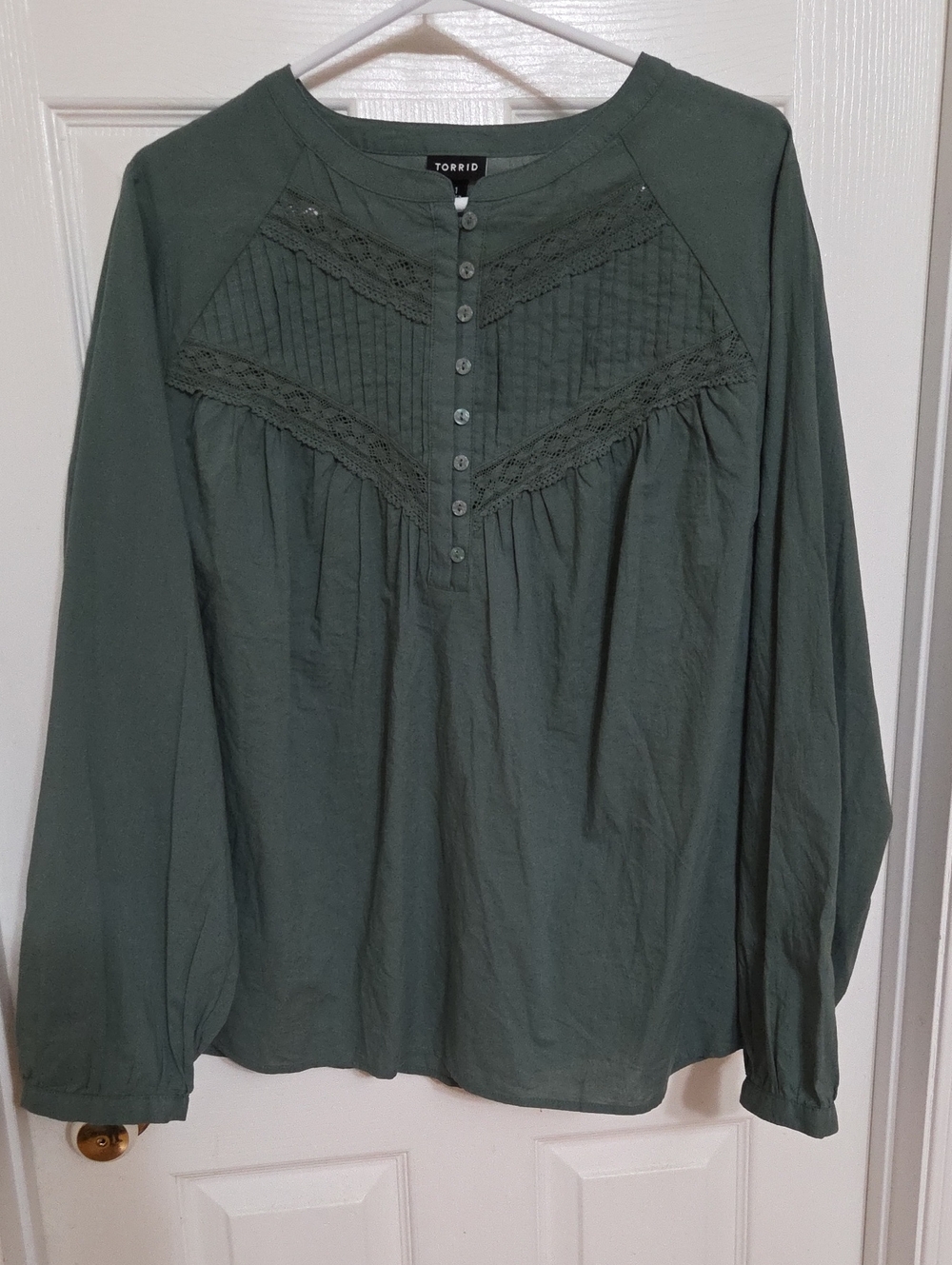 torrid Olive Green Lace Yoke Henley Blouse